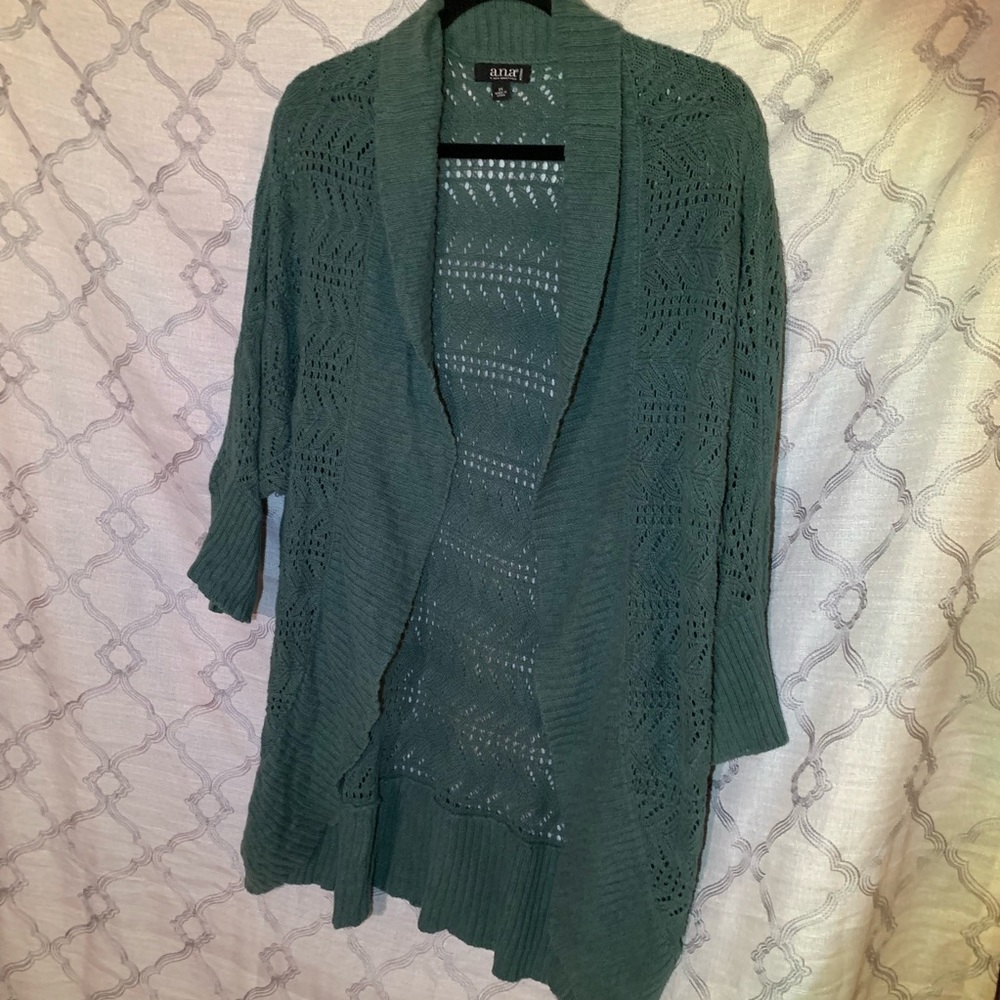 Lightweight knitted teal wrap sweater